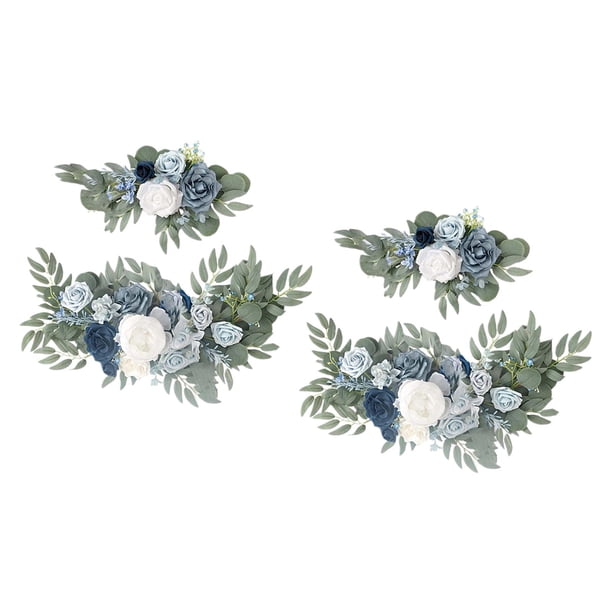 Guirnalda de flores artificiales para centro de mesa, decoración de pared, coche de boda o mesa 2 Blanco Azul