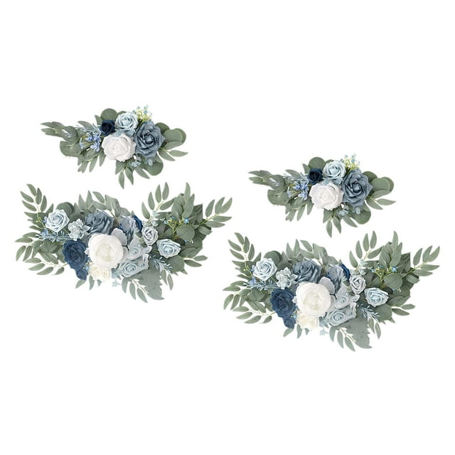 Guirnalda de flores artificiales de seda, hechas a mano, para decoración de paredes, mesas y pérgolas. 2 Blanco Azul