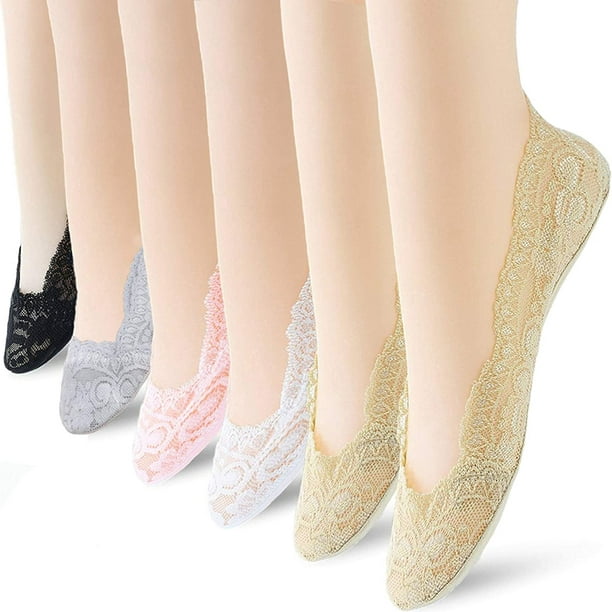6pairs Women'S No Show Socks With Silicone Anti-Slip Heel Grip