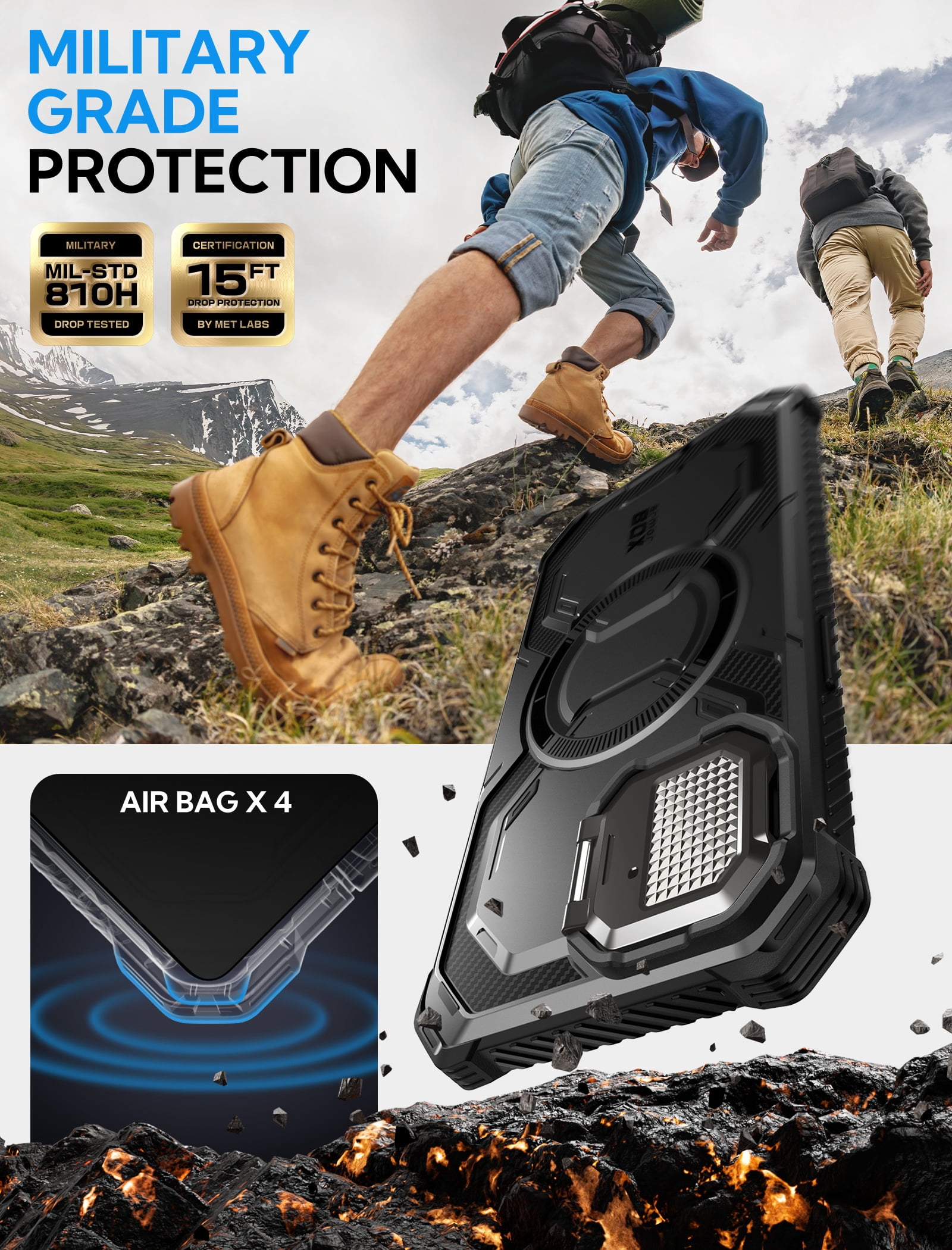 i-Blason for iPhone 17e/16e 6.1" Case with Camera Cover Stand [Built-in Screen Protector] [Wireless Charging Compatible] Full-Body Heavy Duty Military-Grade Protection Magnetic Phone Case, Black