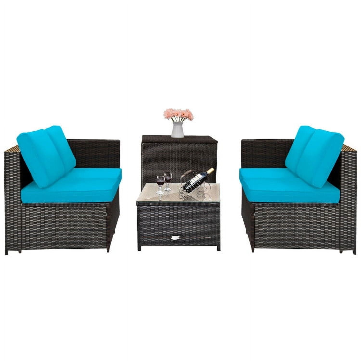 Aimee Lii 4 Pieces Outdoor Patio Rattan Furniture Set with Cushioned Loveseat and Storage Box, Outdoor Deck Furniture, Turquoise Aimee Lii 4 Pieces Outdoor Patio Rattan Furniture Set with Cushioned Loveseat and Storage Box, Outdoor Deck Furniture, Turquoise