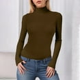 thumbnail image 2 of felwors Women's Cream Textured Long Sleeve Turtleneck Top - Fitted Casual Basic Shirt for Daily & Office Wear Coffee, S, 2 of 6