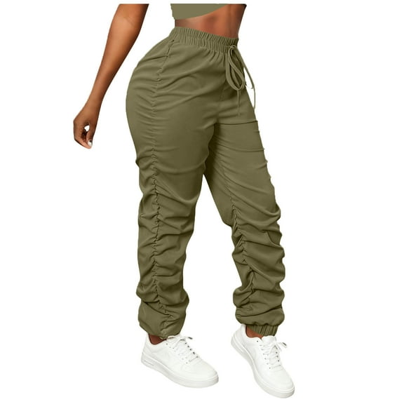 Pleated Cargo Pants for Women Drawstring Cuffed Ankle Leggings Outdoor Hiking Running Sweatpants Athletic Business Workout Slacks Casual Trendy Bottoms