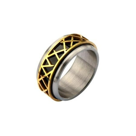 Inox Jewelry Men's Black Stainless Steel w/ Ip Gold Thorn Design Ring (Size 9)