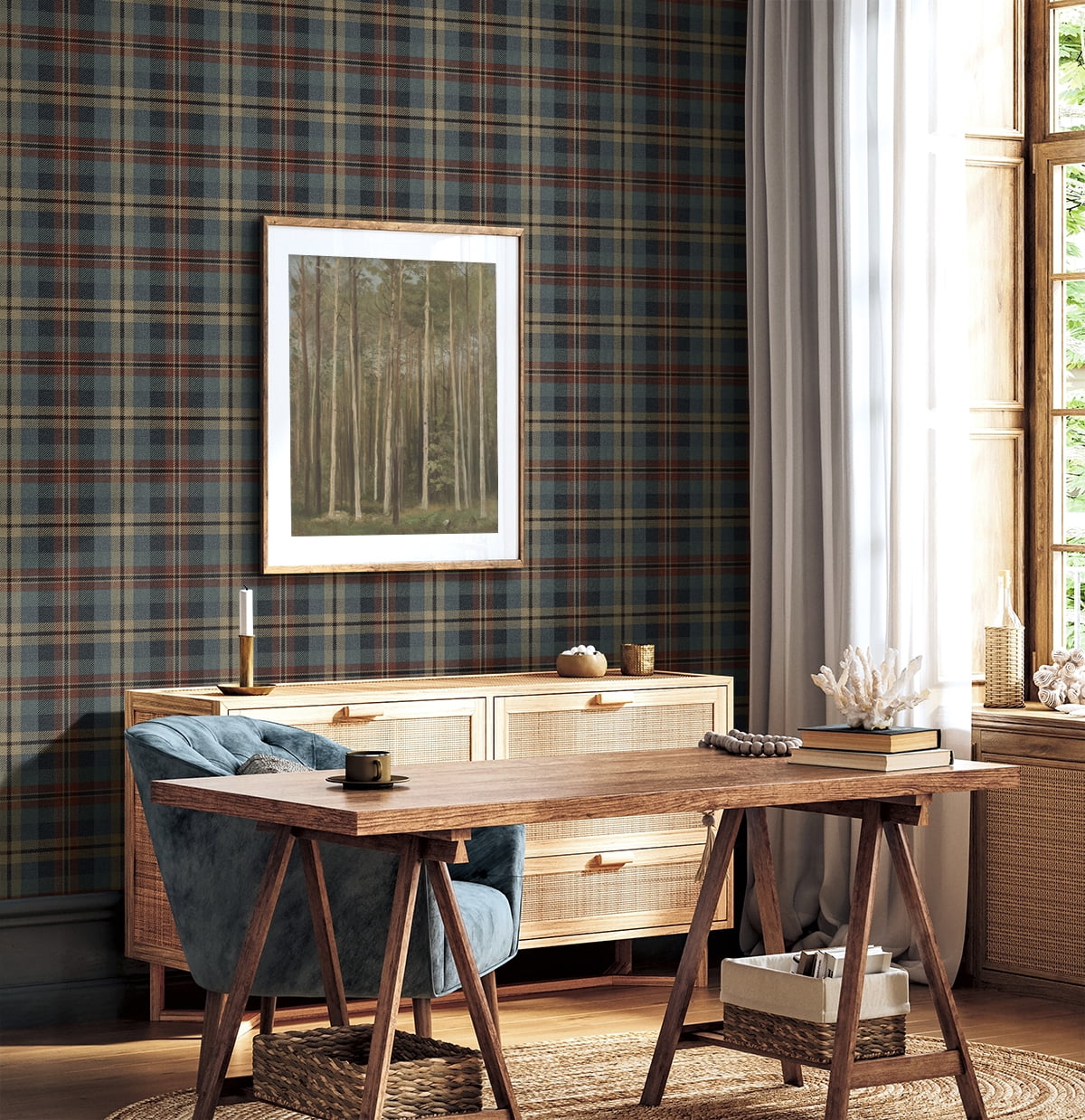 Harry & Grace Americana Thornbury Tailored Plaid Peel and Stick Wallpaper - 20.5 in. W x 18 ft. L Roll