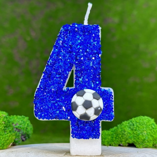 Soccer Birthday Candle 9th Soccer Cake Topper Decor Nine Year Candles Blue Glitter Number 9 For Cupcake Topper Decorations Birthday Party Kids Adults