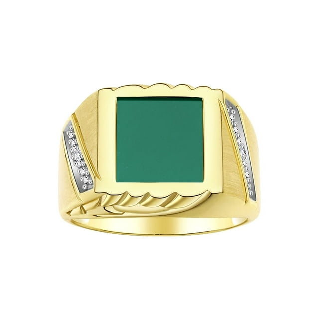 RYLOS Men's Rings 14K Yellow Gold Designer Ring With Diamonds and Green Quartz Rings For Men Size 8