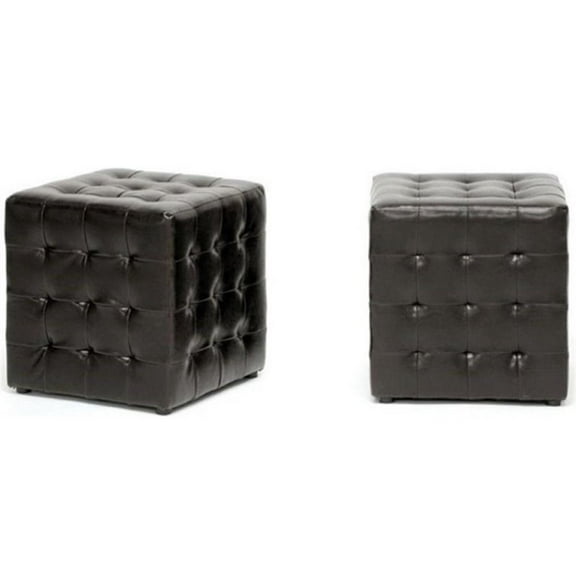 Hawthorne Faux Leather Dark Brown Ottoman Cube Modern 14.75"