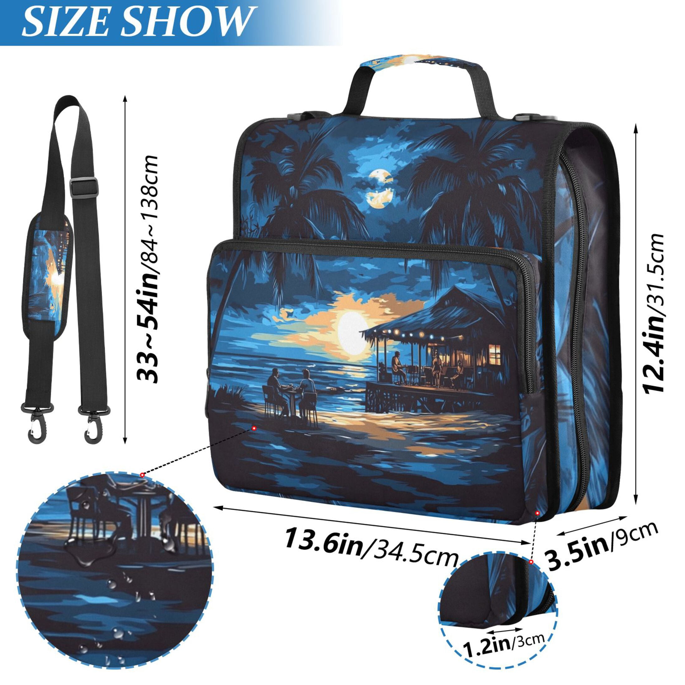 Zipper Binder Night Beach 1.5 Inch Binder Folder Bag with Shoulder Strap and Handle