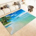 thumbnail image 1 of Washable Area Rug 7x8 ft Beach Palm Trees Tropical Landscape 3D Print Area Rug for Living Room Bedroom Kids Room Home Decor Carpet, Indoor Non-Slip Floor Rug Mat, Low Pile Rugs, 1 of 7