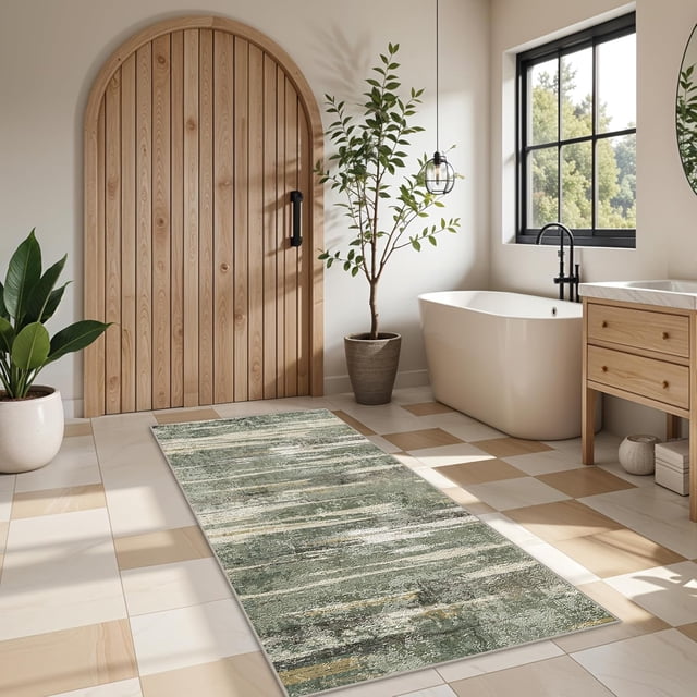 Wide 3x6 Kitchen Rugs Washable - Modern Abstract Hallway Runner Rug Ultra Soft Non Slip Carpet for Bedroom Kitchen Laundry Low Pile Home Decor Indoor Floor Mat for Entryway Bathroom 3x6 Green