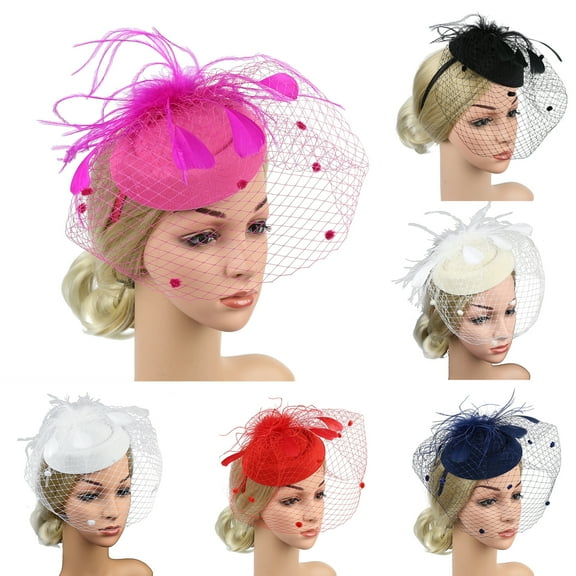 D-GROEE Fascinators for Women Tea Party Headband Hats Cocktail Flower Mesh Feathers Headwear Hair Clip for Wedding
