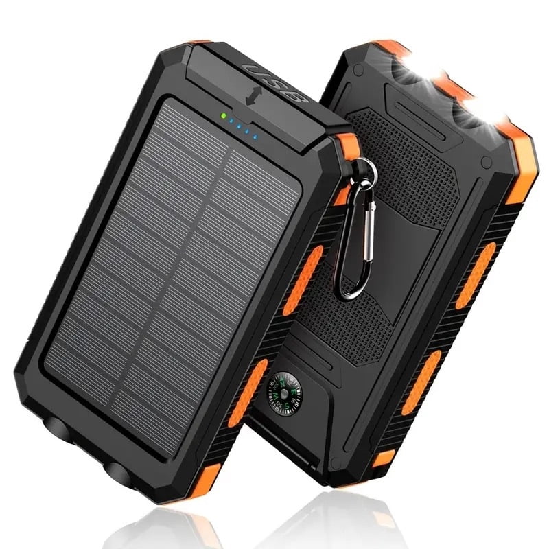 19000mAh Solar Charger Power Bank, Portable Solar Phone Charger, Camping External Battery Charger Suitable for Mobile Phones, 2 USB Ports/LED Flashlight with Compass Suitable for Outdoor Activities