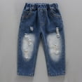 thumbnail image 2 of Odeerbi 2-10 Years Kids Boys Girls Ripped Jeans Cute Denim Pants Solid Color Mid Waist Straight Leg Pants with Pocket, 2 of 9