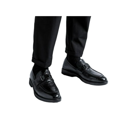 

Rockomi Men Flats Formal Leather Shoe Slip On Dress Shoes Mens Non-Slip Lightweight Loafers Comfort Business Black with Plush Lined 9