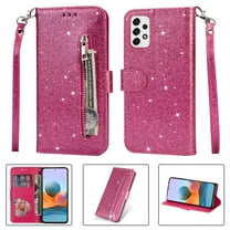 Decase Galaxy A32 5G Bling Wallet Phone Case  Sparkle Magnetic Clasp PU Leather Purse Folio Flip Cover with Strap Zipper Pocket for Samsung Galaxy A32 5G,Rose