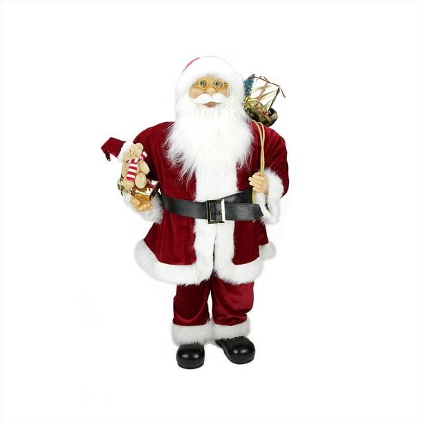 36 Red And White Standing Santa Claus Christmas Figure With Teddy Bear And Gift Bag Walmart Com Walmart Com