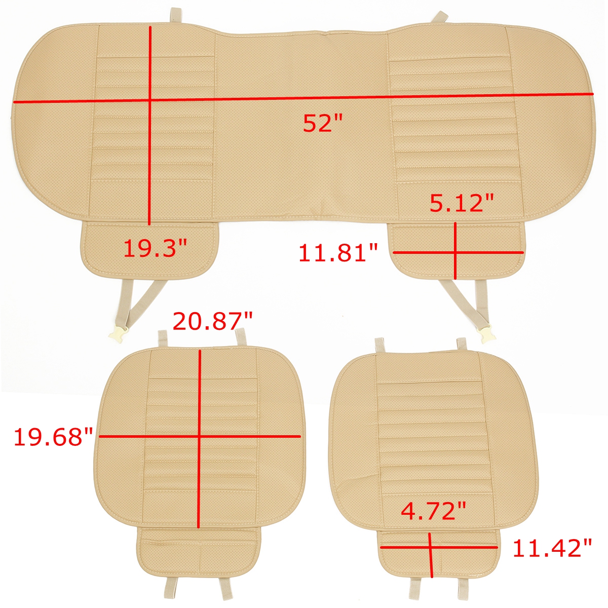 3 pcs 1Rear+2Front Car Universal Seat Cover Bamboo Breathable PU Leather Pad Chair Cushion US - image 2 of 12