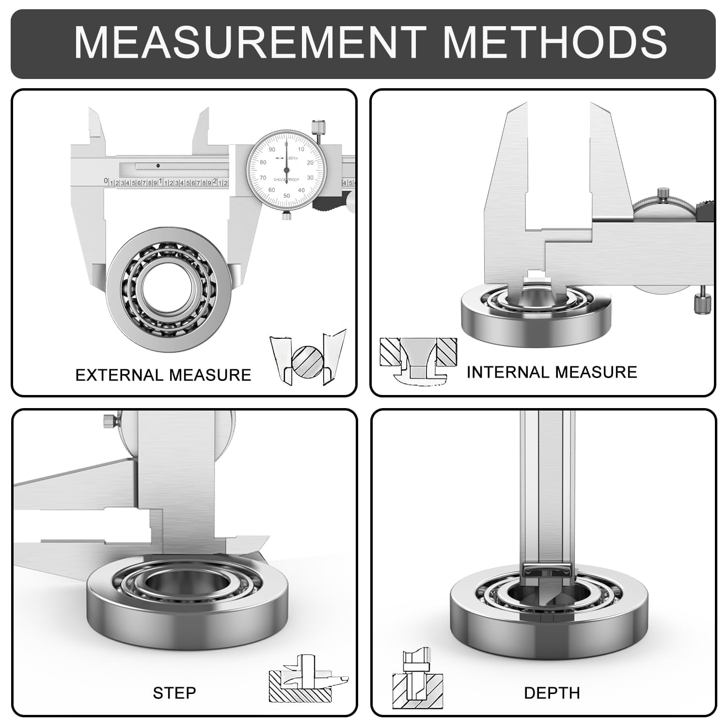 Dial Caliper Shockproof Dial Caliper Precision Caliper with Watch 0-6" Range, 0.001” Resolution 6 Inch with 0.001" Precision Calipers 4-Way Measurement with Plastic Case