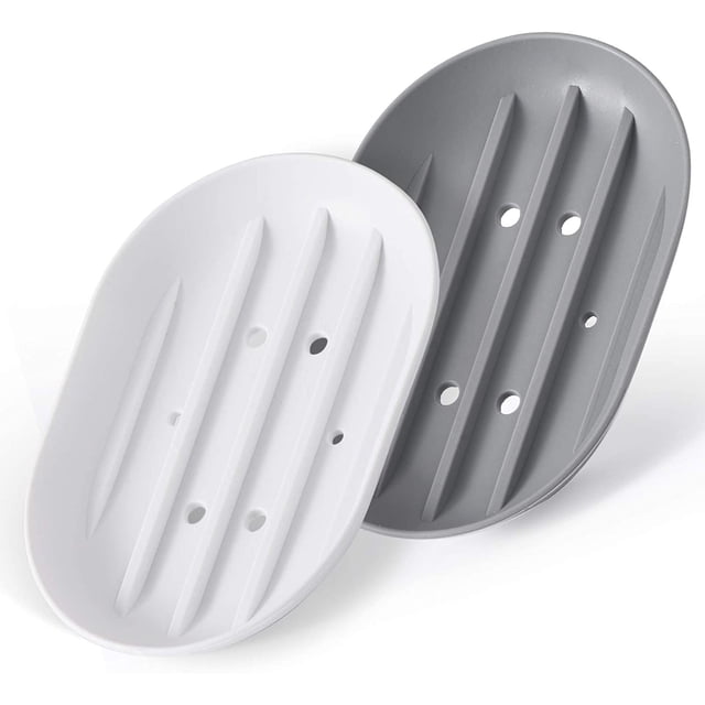 2 Piezas Jabonera para Baño Bandeja Protectora para Ducha-Bandeja de Drenaje de Silicona para Esponja de Jabón Fregadero de Baño Fregadero de Cocina-Drenaje de Seguridad para Lavavajillas, Blanco Gris JM