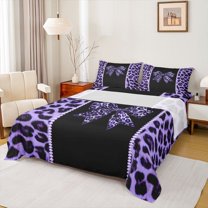 Feelyou Chic Purple Bow-tie Bed Sheets for Kids, Modern Cheetah Print King Sheets, Fashion Bling Diamond Sheet Set, Lightweight Room Decor, 4pcs
