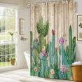 thumbnail image 2 of Cactus Shower Curtain Tropical Plant Green Leaf Succulent Pink Flowers Rustic Gray Wooden Barn Door Shower Curtains Southwestern Mexican Desert Style Bathroom Curtain 12 Hooks 72X72inch, 2 of 6