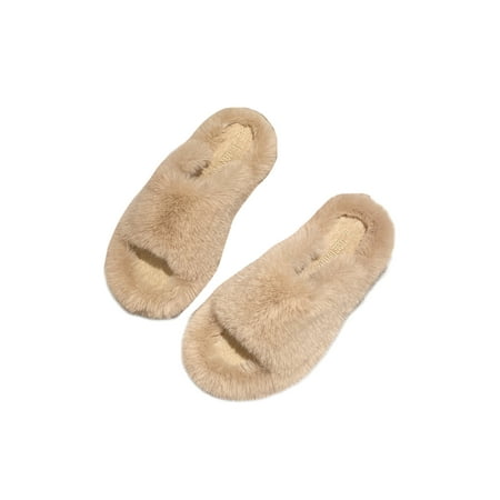 

Rockomi Women s Nonslip Plush Slipper Winter Warm Slip On Ladies Lightweight Flat Fuzzy Slippers Brown 8.5
