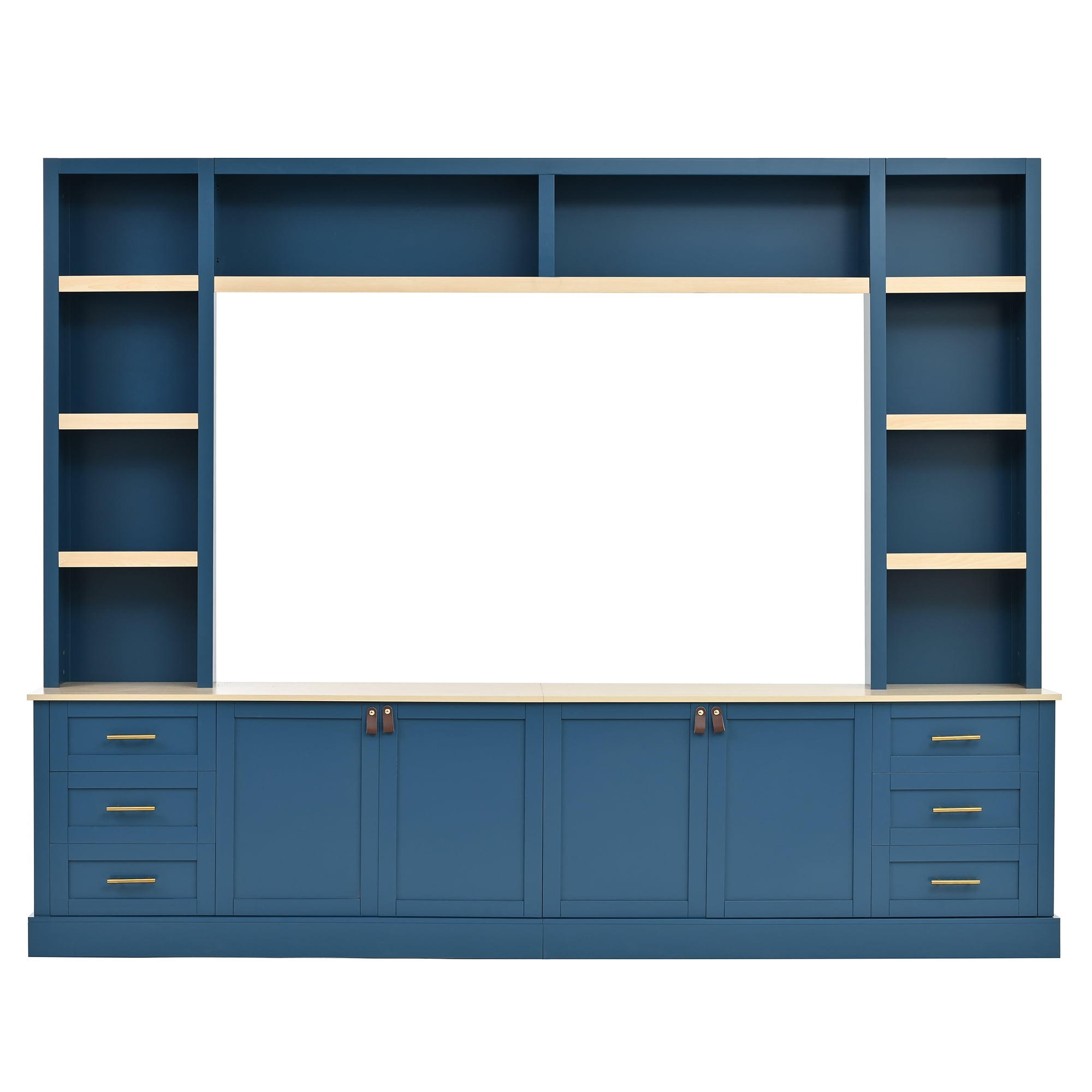 Euroco 102.3"W Farmhouse 4-Piece Entertainment Center Wall Unit with Adjustable Shelf, Modern Large TV Stand with Bookshelves