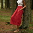 thumbnail image 5 of Mrat Skirt with Pockets Women's Midi Skirts Solid Color Elastic Waist Cotton Linen Half Skirt with Pockets Low Rise Skirt S-212 Red-A S, 5 of 9