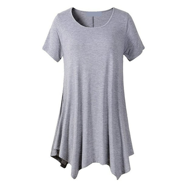 Fiudx Liquidación de Ofertas Flash Blusa Superior de Cuello Redondo de Manga Corta de Color Sólido Casual de Verano a La Moda para Mujer
