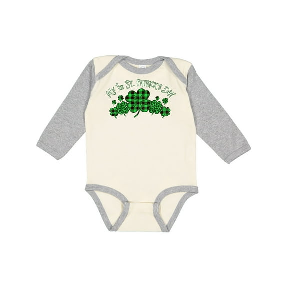 Inktastic My 1st St. Patrick's Day with Plaid Shamrocks Boys or Girls Long Sleeve Baby Bodysuit