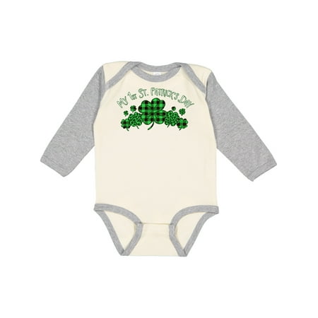 

Inktastic My 1st St. Patrick s Day with Plaid Shamrocks Boys or Girls Long Sleeve Baby Bodysuit