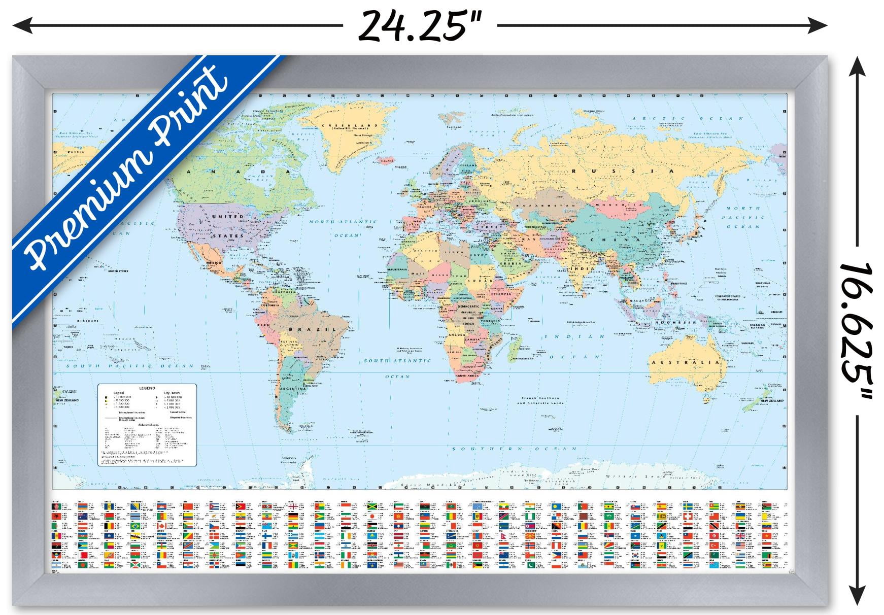 World Map 2023 Wall Poster, 14.725" x 22.375" Framed