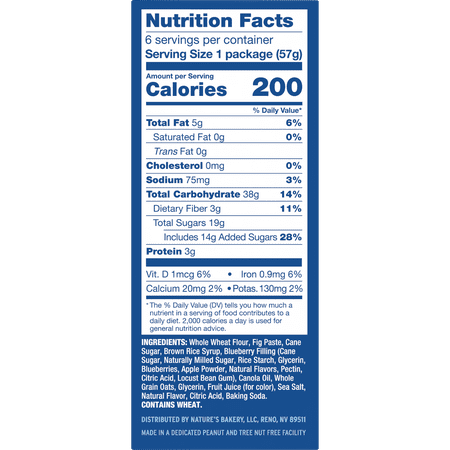 Nature's Bakery Double Whole Wheat Blueberry, 6- 6 Count Boxes of 2 oz Snack Bars (36 Bars), Plant-Based, Vegan, Non-GMO
