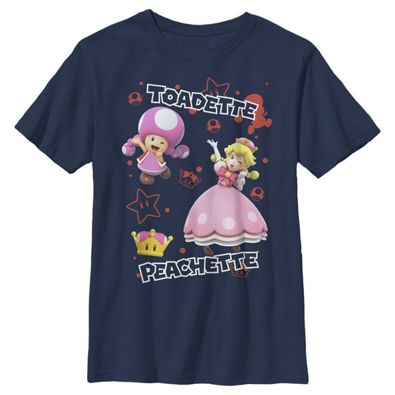 Boy's Nintendo Toadette & Peachette Party Graphic Tee Navy Blue Medium