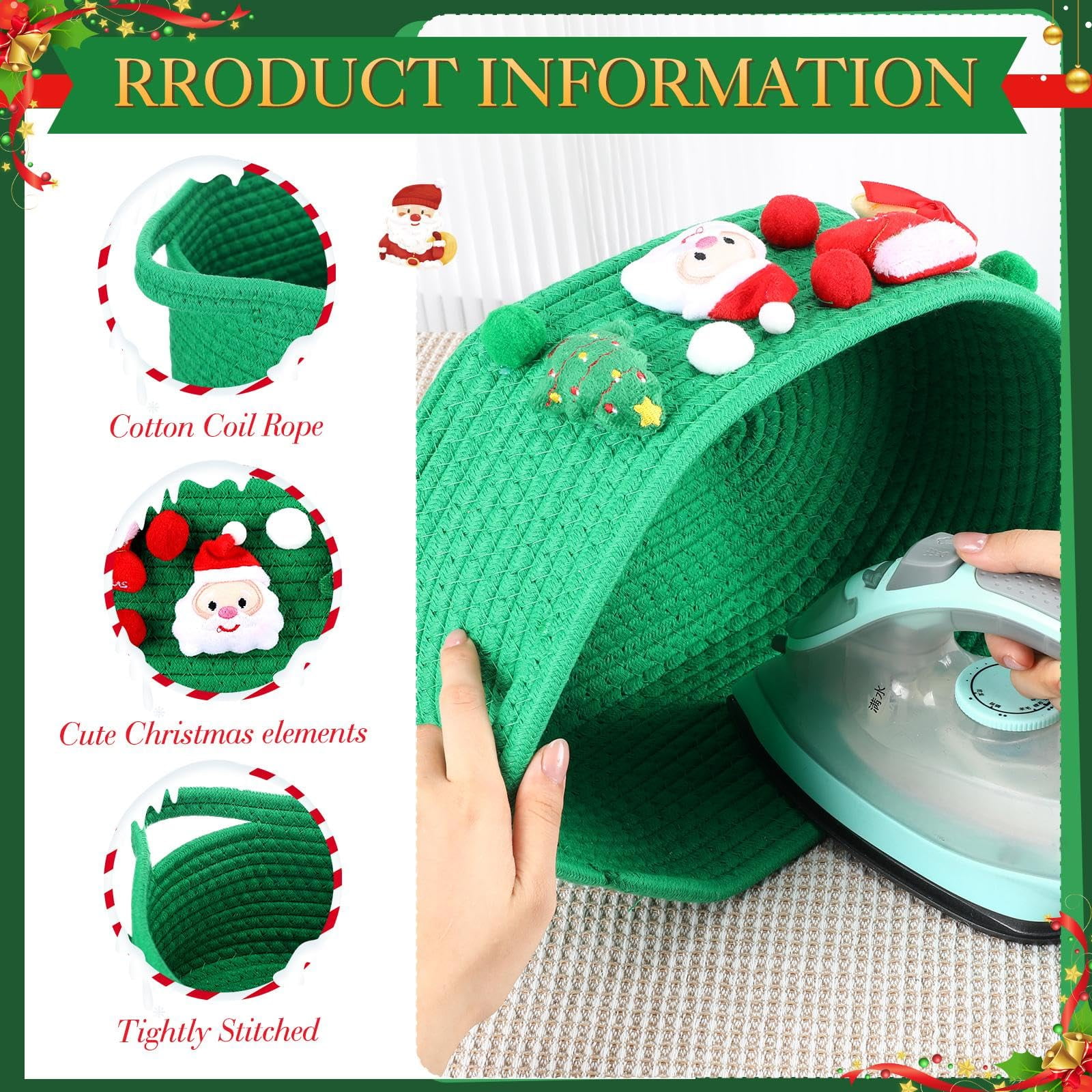 3 Set Christmas Basket Gift Set,Small Storage Basket for Gifts, Gift Baskets Empty, Baby Basket for Toys, Towels, Decorative Woven Rope Baskets for Christmas Holiday Decorations(Red,Classic)