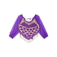 thumbnail image 5 of Kaerm Lady's Belly Dance Costumes Long Sleeve Chiffon Blouse Top with Beaded Glitter Circle Tassels Purple One Size, 5 of 7