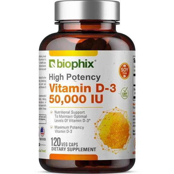 biophix Vitamin D-3 50000 IU 120 Vcaps - High-Potency Supports Strong Bones Immune Health