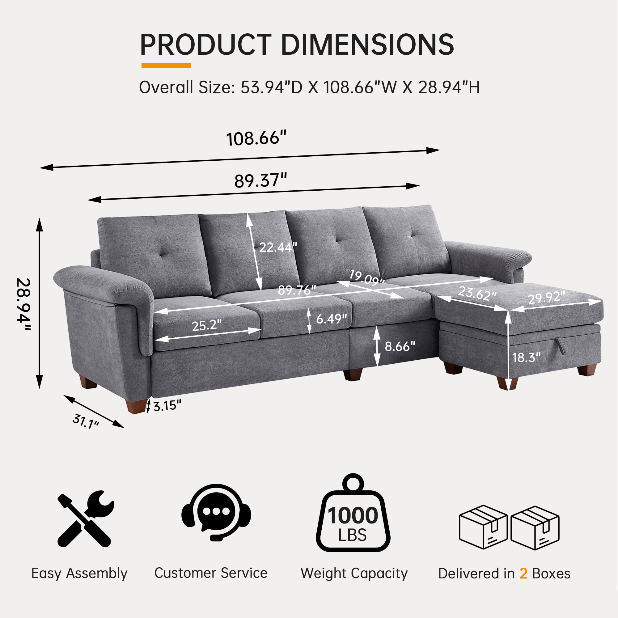 Jarenie Modern Living Room Furniture - Sectional Recliners Couch Set with Cup Holders & Wooden Armrests
