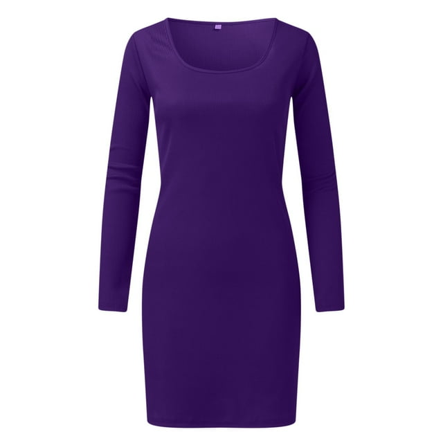 Gibobby Vestido de punto para mujer Vestido midi ajustado elástico de cintura alta con abertura y cuello cuadrado de manga larga para mujer(Morado,CH)