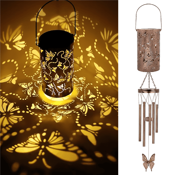 KEYAHAPPY Solar Wind Chimes for Outside, Windchimes Outdoors Solar Powered Lights for Garden Decor, Memorial Wind Chimes for Patio Porch Lawn Yard Decorations Outdoor,Butterfly