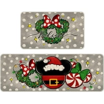 Christmas Believe Santa Mouse Kitchen Rugs Set of 2, Xmas Wreath Peppermint Candy Kitchen Mats Decor, Polka Dot Winter Holiday Door Mat Home Decorations -17x29 and 17x47 Inch