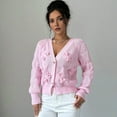 thumbnail image 6 of Women'S Crochet Cardigan V Neck Long Sleeve Decorated Button Down Knit Sweater Tops Pink S, 6 of 8
