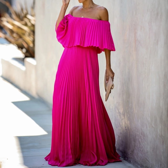 Gspmoly Robe pour Femmes, Robe en Chiffon Aguichant à Épaules Dénudées à Col en Ligne Décontractée de Mode pour Femmes, Robes de Travail pour Femmes jusqu'à 60 % de Rabais