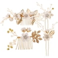 thumbnail image 1 of Miangastore Ensemble de 4 Peignes de Mariage Faits à la Main, Accessoires de Cheveux Floraux avec Strass (Blanc), 1 of 8