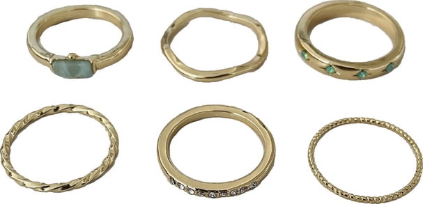 Time and Tru 6 Piece Gold and Mint Ring Set for Women