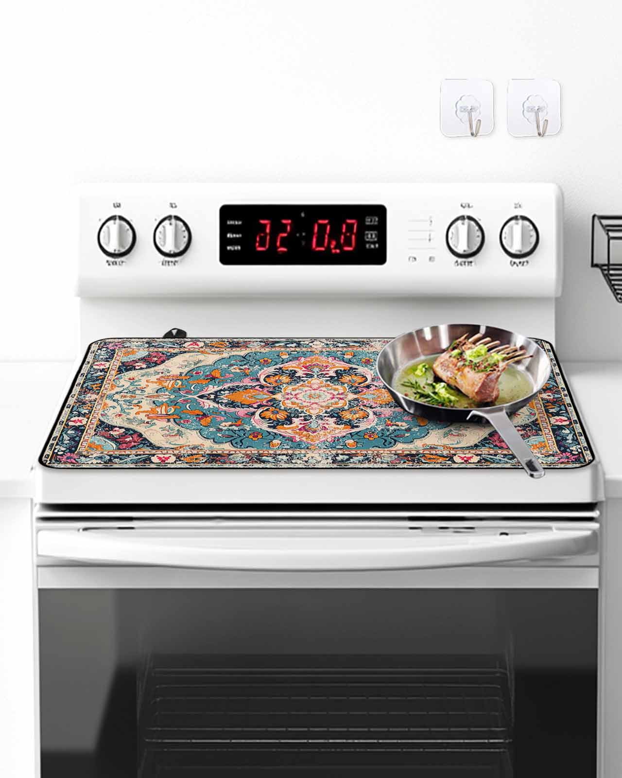 Stove Top Covers for Electric Stove, Boho Colorful Glass Stovetop Cover Protector, Ethnic Modern Geometric Abstract Art Induction Cooktop Protector Oven Mat for Kitchen Countertop 24"x21"