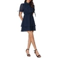 thumbnail image 2 of INSPIRE CHIC Women's Solid Color Short Sleeve Casual A-Line Shirt Dress S Dark Blue, 2 of 6