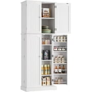 HOMEFORT Tall Kitchen Pantry Storage Cabinet with Doors and Shelves, Wooden Food Pantry Farmhouse Cupboard Freestanding Buffet for Kitchen Dining Living Room, White