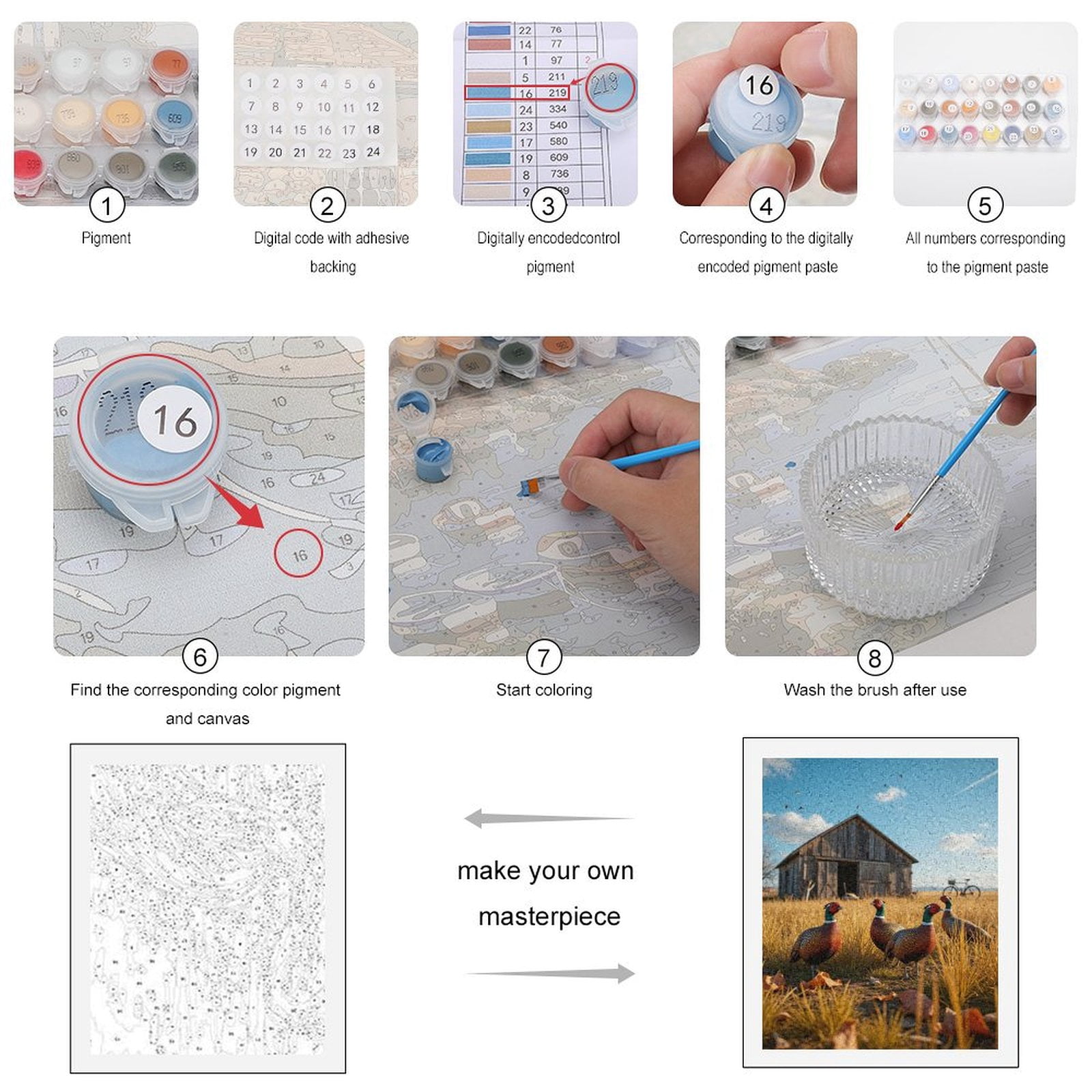 Paint By Numbers Kit for Adults Beginner - DIY Pheasants Autumn Barn Bicycle Scene Canvas Painting Kits for Adults, Frameless Paint By Number for Adults for Home Wall Decor 16x20 Inch